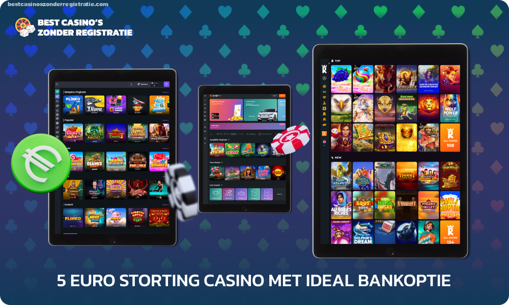 Bij het casino met een storting van 5 euro en de mogelijkheid om te storten via iDEAL kunt u gemakkelijk uw saldo aanvullen en winsten opnemen, waardoor de betrouwbaarheid en veiligheid van transacties gewaarborgd zijn