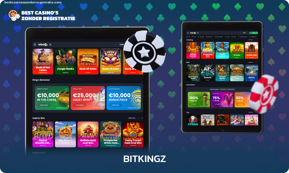 Het populaire online casino Bitkings zonder iDIN biedt zijn spelers een VIP-programma, een welkomstbonus van 225% tot 3000 euro en 225 gratis spins voor de eerste 3 stortingen, meer dan 10.000 slots en snelle commissievrije opnames van winsten