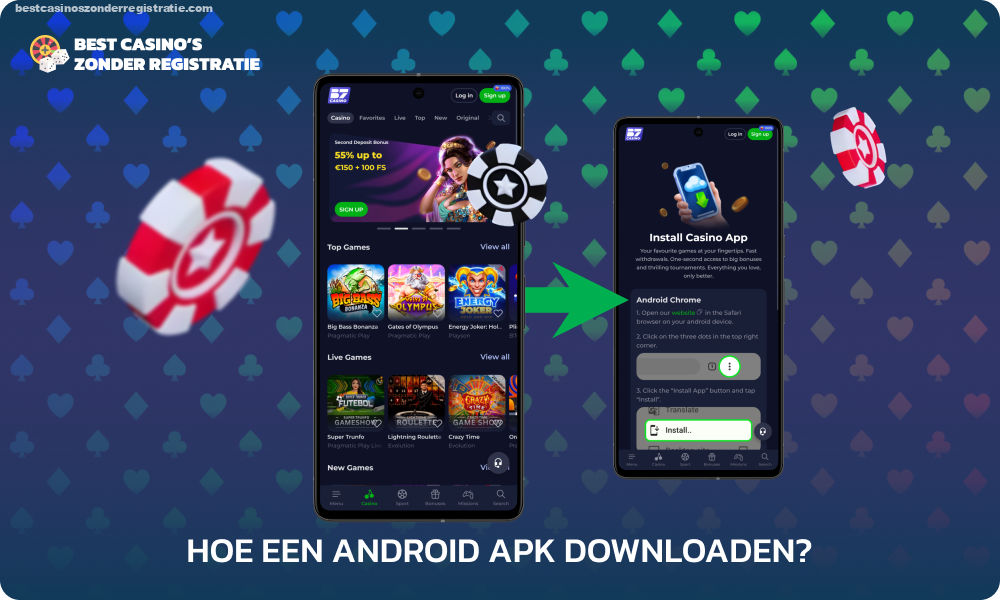 Om de mobiele applicatie B7 Casino op Android te installeren, downloadt u het APK-bestand van de officiële website en installeert u het op uw smartphone