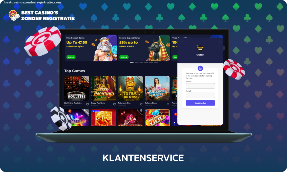 Spelers van de B7 Casino-website kunnen via online chat contact opnemen met de ondersteuningsdienst om problemen met betrekking tot de werking van het casino op te lossen