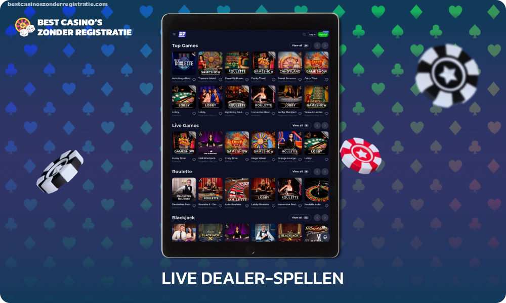 B7 Casino biedt een grote selectie aan live dealer-spellen, waaronder baccarat, roulette, blackjack en poker, evenals spelshows die de sfeer van een echt casino creëren, waar je ook bent