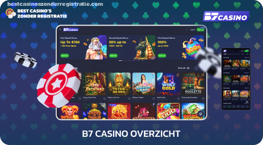 B7 Casino biedt gokkers meer dan 6.000 spellen, waaronder slots, live casino, sportweddenschappen en e-sports, evenals een aantrekkelijk welkomstpakket van maximaal € 450 plus 250 gratis spins