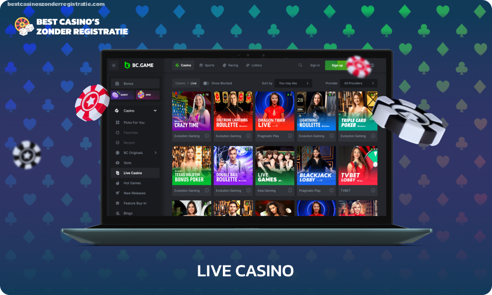 Gokkers kunnen het juiste spel voor zichzelf vinden bij BC Game Live Casino, dat meer dan 600 live casinospellen biedt, waaronder baccarat, blackjack, poker en roulette