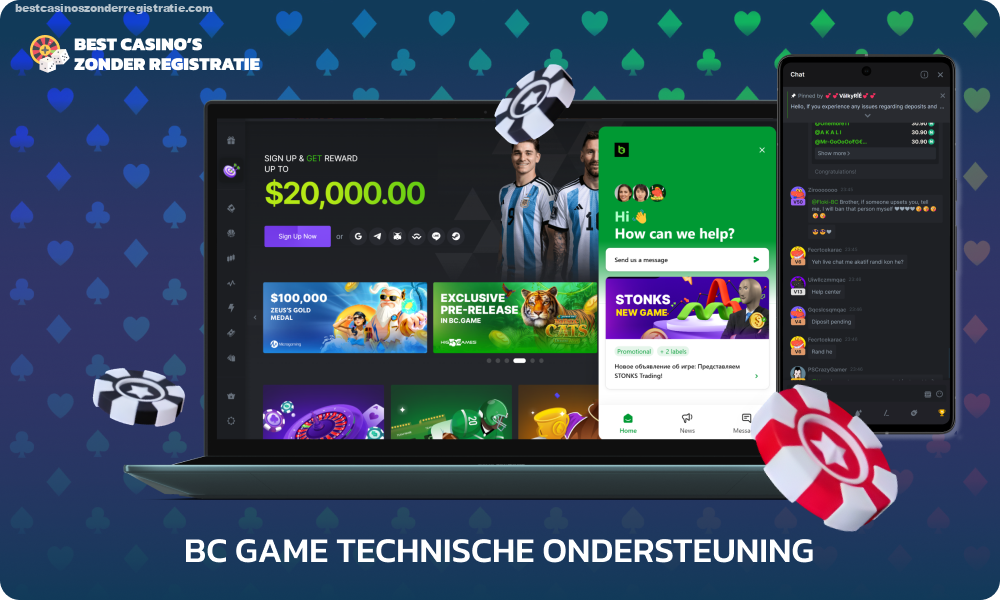 BC Game casinospelers kunnen 24/7 contact opnemen met de gebruikersondersteuning als ze vragen hebben over de werking van het platform