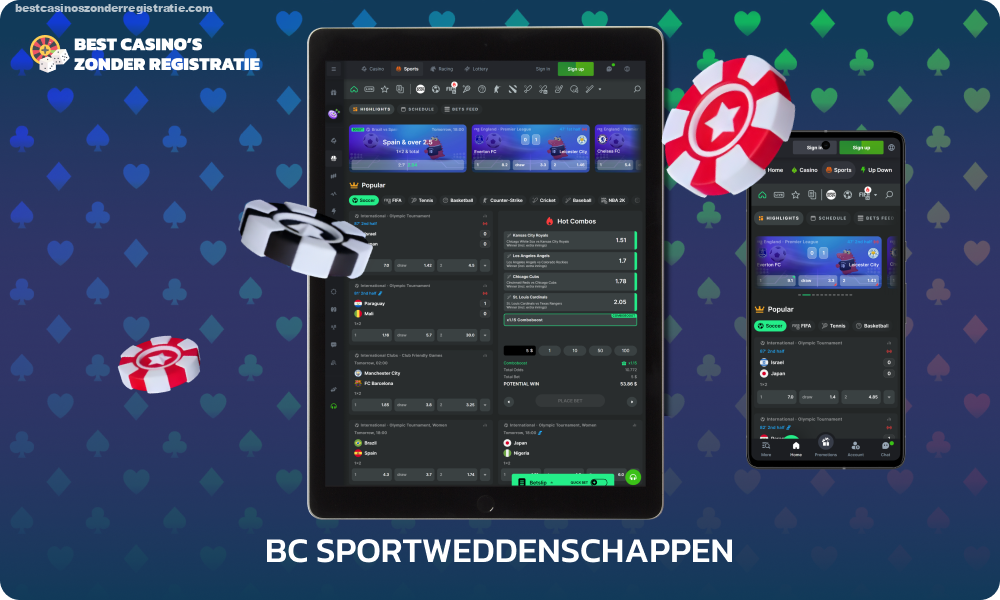 Op de BC Game-website en mobiele app kunnen gokkers live en pre-match weddenschappen plaatsen op internationale en regionale sporttoernooien in een verscheidenheid aan sportdisciplines, met toegang tot een verscheidenheid aan oddsformaten en aankomende wedstrijdschema's