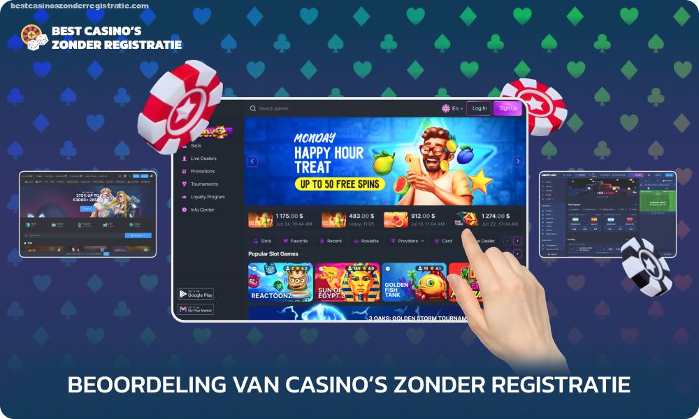 Gokexperts hebben online casino’s zonder registratie getest en een lijst met de beste samengesteld