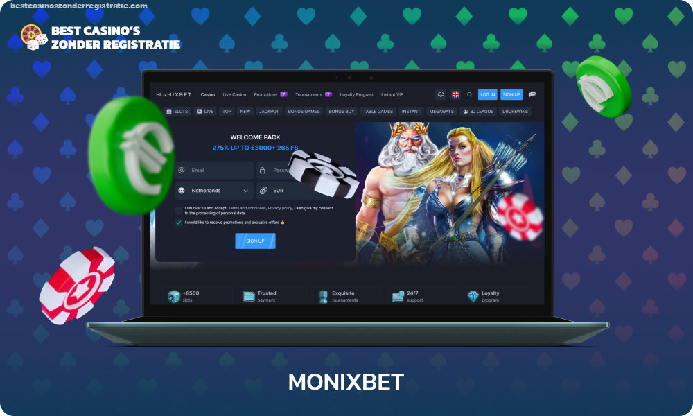 Monixbet online casino biedt gokkers de mogelijkheid om te beginnen met spelen met een storting van 1 euro