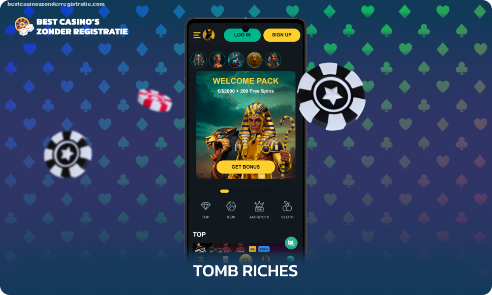 Veilig online casino zonder CRUKS Tomb Riches met meer dan 8.000 spellen en meer dan 400 live spellen van gelicentieerde aanbieders in de catalogus, die een loyaliteitsprogramma aanbieden met cashback, gratis spins en contante bonussen