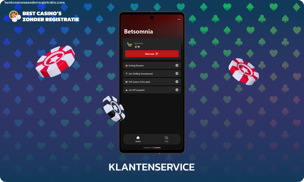 Betsomnia Casino biedt spelers 24/7 live chat-ondersteuning om eventuele problemen met het casino op te lossen