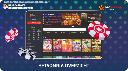 Betsomnia Casino biedt een enorme selectie speelautomaten en live casino's, biedt geweldige promoties en bonussen, evenals veilige stortingsmethoden en 24/7 klantenondersteuning