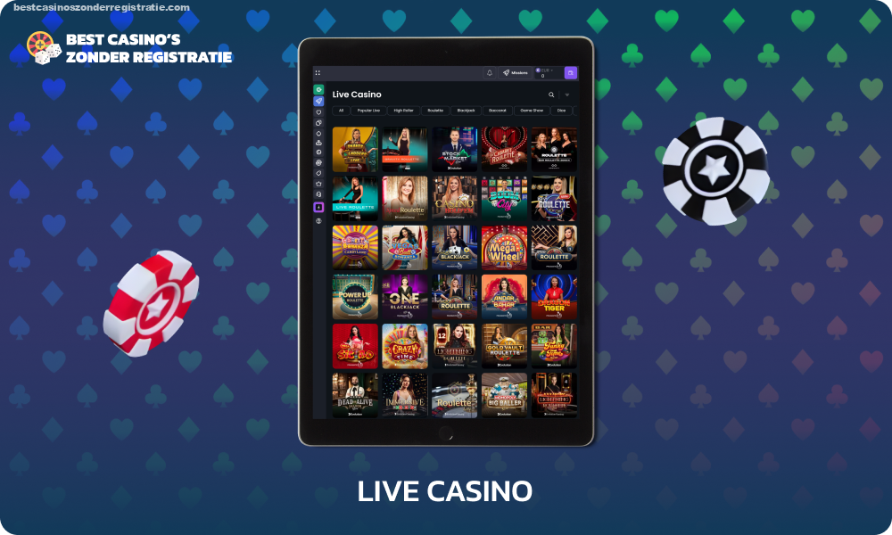 Betspino Live Casino biedt gebruikers een breed scala aan spellen, van hoge inzetten, roulette, baccarat en dobbelstenen tot live dealer-spellen in elk van deze categorieën