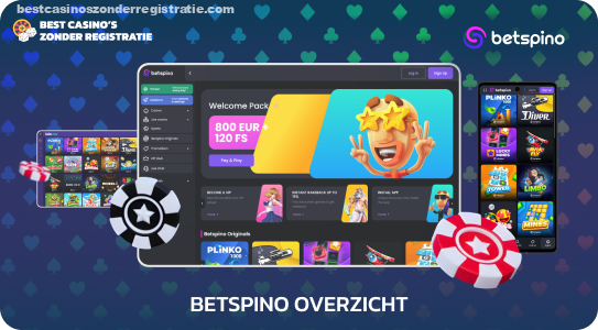 Het populaire Betspino-casino biedt meer dan 1000 slots, een live casino, een VIP-programma en weddenschappen op populaire sportdisciplines, evenals een welkomstbonus van 125% tot € 800 en 120 gratis spins op uw eerste 3 stortingen