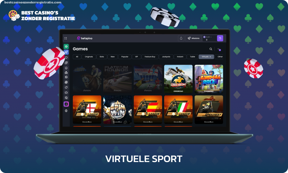 De virtuele casino-sectie van Betspino heeft meer dan 55 virtuele sportopties van bekende gokaanbieders