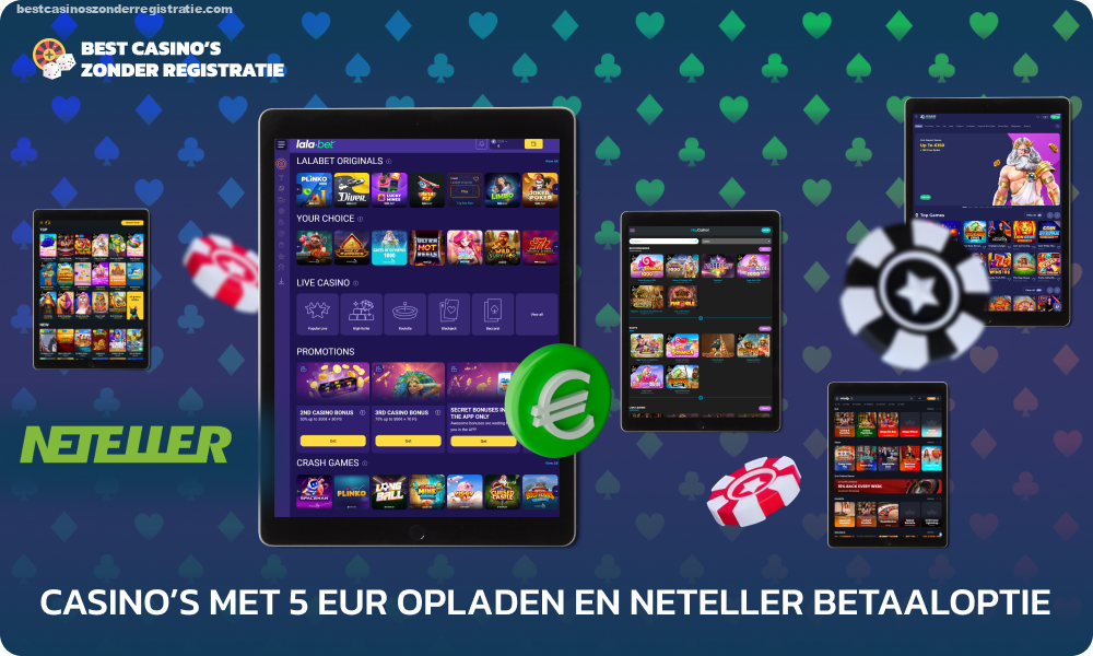 Casino's met een storting van 5 euro en betaling via Neteller bieden veilige financiële transacties zonder commissies, waardoor de bescherming van spelersgegevens en gebruiksgemak wordt gegarandeerd