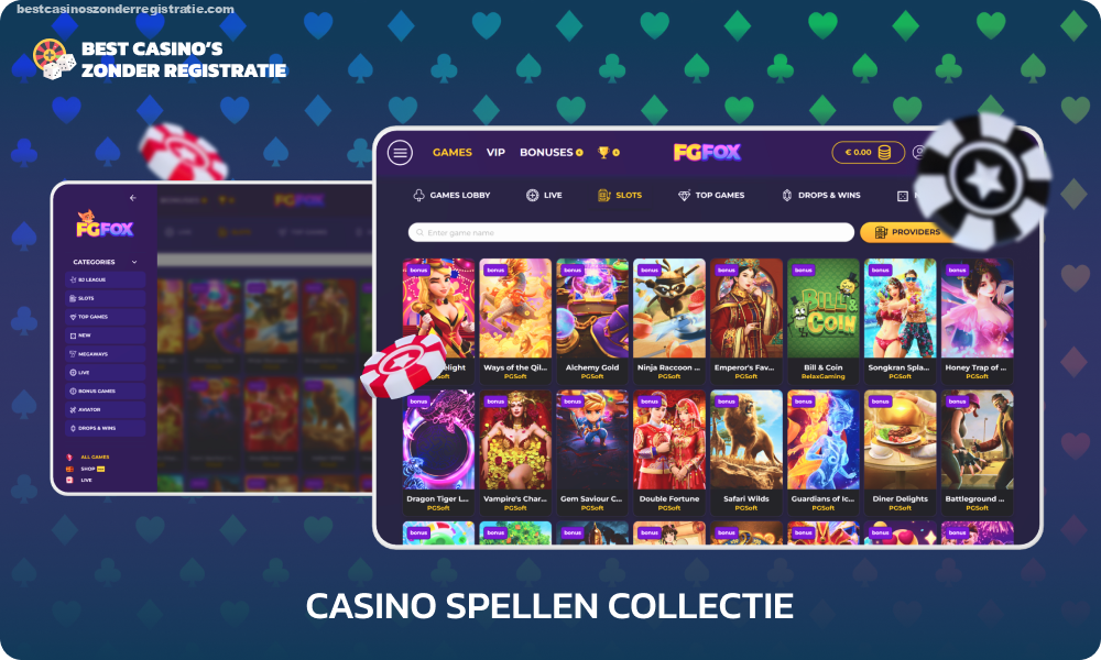 FGFox Casino biedt een uitgebreide verzameling spellen voor elke smaak, en voor het gemak van spelers zijn ze onderverdeeld in categorieën om navigatie eenvoudiger te maken