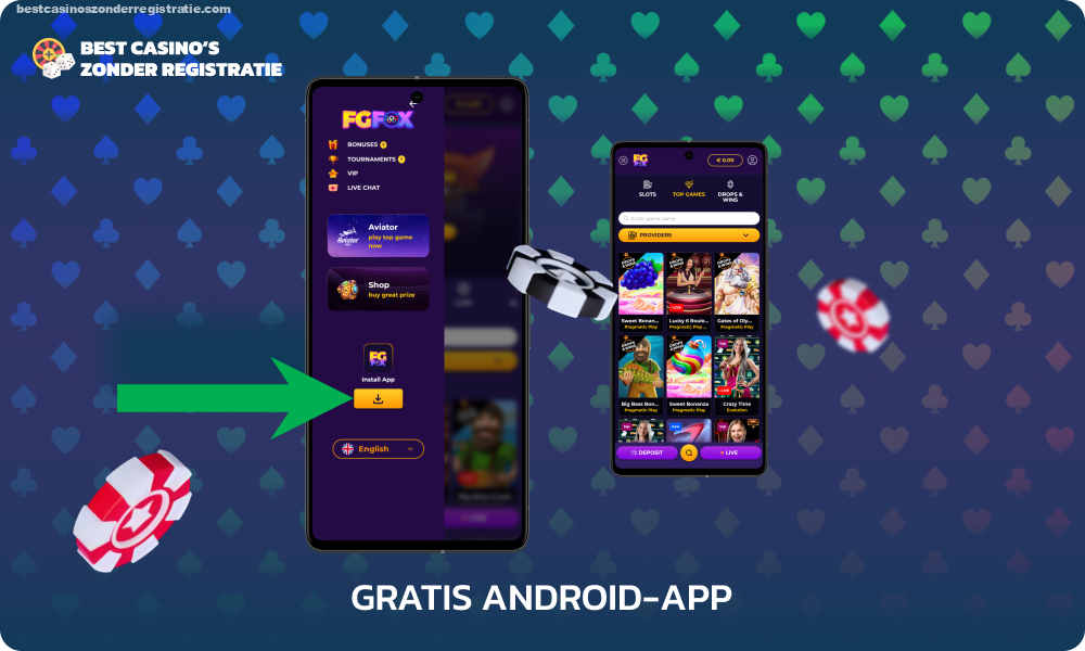 Om de mobiele applicatie FGFox Casino op Android te installeren, moet je het APK-bestand downloaden van de officiële website en de installatie bevestigen