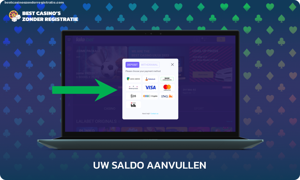 Om voor echt geld te gaan spelen bij een online casino zonder CRUKS, selecteert u een financieringsmethode om een ​​storting te doen