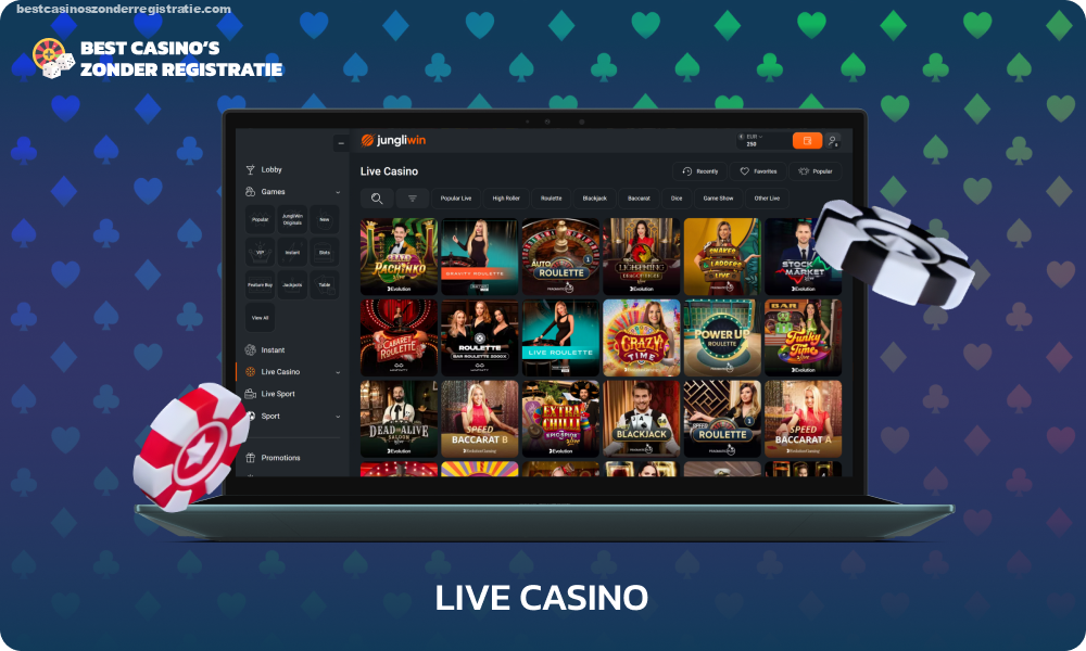 In de Live Games-sectie van JungliWin Casino vindt u uw favoriete klassieke spellen zoals blackjack en baccarat, poker in live-formaat met professionele dealers die het spel zo realistisch en spannend mogelijk maken en de sfeer van een echt casino bij u thuis brengen