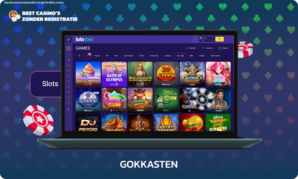 De slots bij Lalabet Casino zijn voor het gemak van de gebruikers onderverdeeld in verschillende categorieën, zoals VIP, Populair en Jackpots, en bevatten spellen van de toonaangevende softwareleveranciers op de gokmarkt