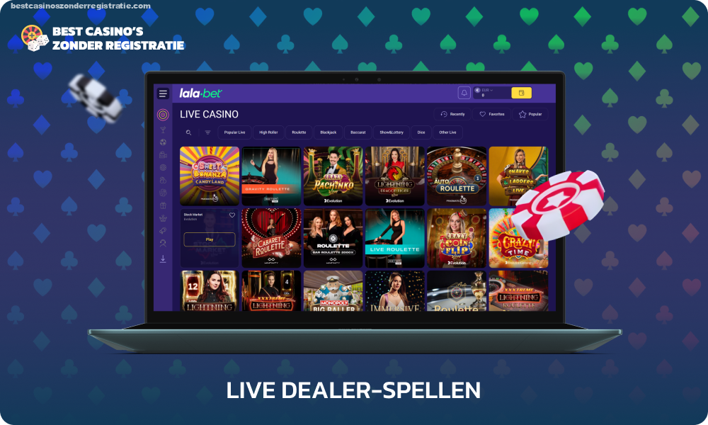 Lalabet Live Casino biedt gokkers een brede selectie in zijn catalogus, waaronder spellen zoals blackjack, baccarat, loterij en shows met hoge inzet