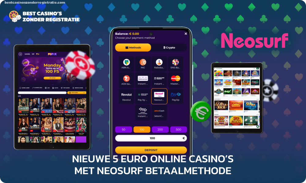 Met nieuwe online casino's met een storting van € 5 en de Neosurf-betaalmethode kunt u veilig geld storten en opnemen, terwijl u volledige anonimiteit behoudt zonder dat u kredietgegevens hoeft te verstrekken