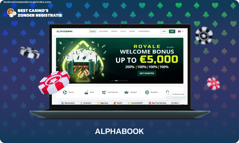 Alphabook online casino zonder registratie biedt een verscheidenheid aan spellen, een loyaliteitsprogramma en de mogelijkheid om euro's te gebruiken, evenals 24/7 spelersondersteuning