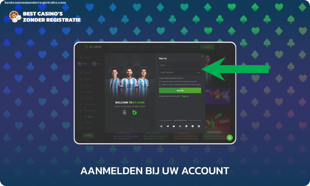 Om winsten uit het casino op te nemen met een storting van 10 euro, logt u in op uw account op de site