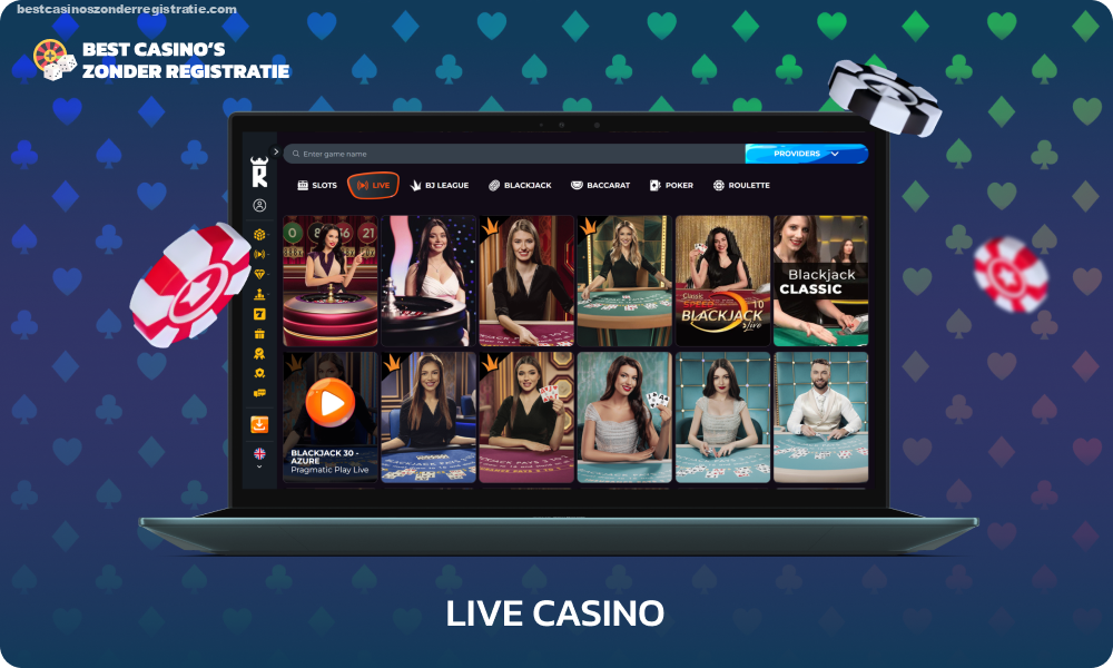 Het Live Casino-gedeelte van de Rakoo-website en mobiele app biedt klassieke gokspellen zoals poker, baccarat, roulette en blackjack