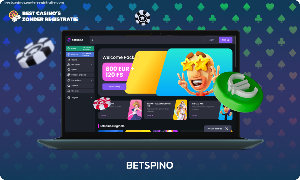 Betspino online casino met een storting van € 1, met een welkomstbonus van 125% en 120 gratis spins, handige stortingsmethoden en een uitgebreide catalogus met spannende spellen