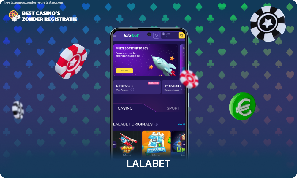 Lalabet online casino biedt spelers de mogelijkheid om vanaf 10 euro te storten, meer dan 3000 slots, 200% welkomstbonus + 150 gratis spins, en ondersteunt veel verschillende betalingssystemen zonder commissie, met onmiddellijke verwerking van stortingen en opnames binnen vastgestelde limieten